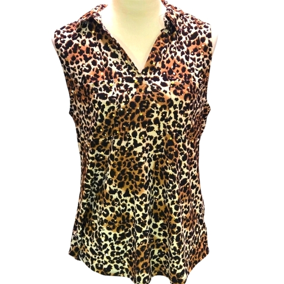 Emily Daniels Tops - Emily Daniel's Animal Print Sleeveless Collared Pullover Top Women size L
